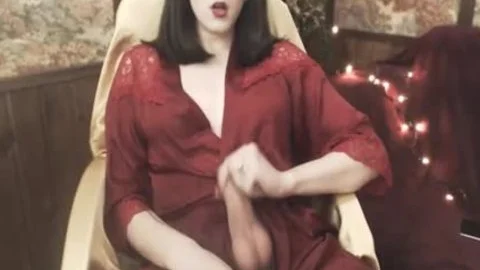 nasty shemale In Red dress Strokes & Cums
