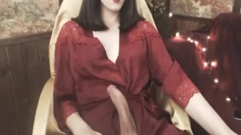 nasty shemale In Red dress Strokes & Cums