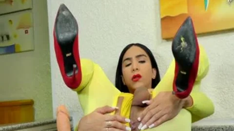 TS Yasmin Dornelles Milks each Drop Out Of Her humongous Shaft whilst Riding toy