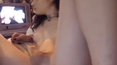 delicious t-girl Watching Porn while Toying Her booty