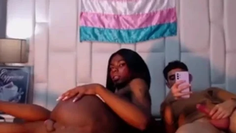 Skinny darksome Colombian shemale playgirl acquires oral-job By Her White dude On cam