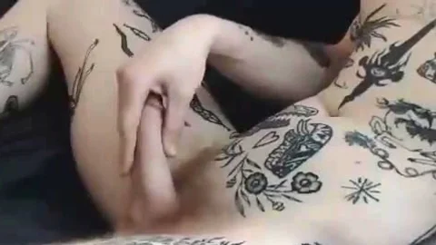 charming tits Trans Lady With Full Tattoos Strokes Her filthy weenie On web camera