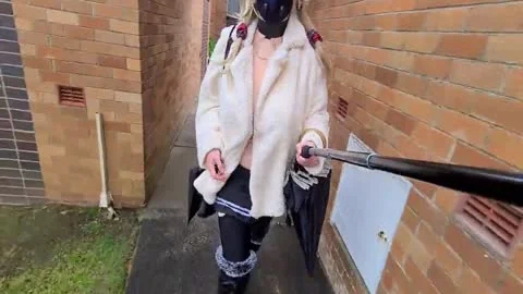 Exhibitionist wench Flashing In A Fur Coat By A Busy Road