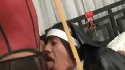 lewd Crossdresser Nun Zoe slam Puppet Takes sheboys Creamy Load In Her wild face hole